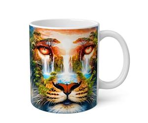 Shopi Zone Ceramic Mug 325 ml Tiger Jungle Surrealist | Double Art Exhibition Waterfalls Nature | Original Gift Animal Lovers | Microwave and Dishwasher Safe | Tea Coffee Breakfast