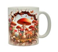 Shopi Zone Ceramic Mug Mushrooms and Flowers with Butterflies - Realistic Woodland Inspired Art Design - Creative Gift for Nature Lovers and Collectors