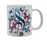 Shopi Zone Ceramic Mug with Treble Clef Butterflies and Music Notes - Colorful 3D Art for Music and Nature Lovers