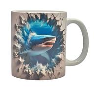 Shopi Zone Realistic Shark Ceramic Mug with 3D Effect and Broken Mural - Sea and Wild Art Design - Creative Gift for Ocean Lovers and Collectors