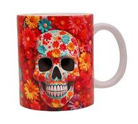 Shopi Zone Skull Floral Ceramic Mug - Art Design Inspired by Day of the Dead | Original Ceramic Mug with Vivid Colors and 3D Art for Color and Mexican Culture Lovers