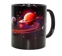 Shopi Zone Solar System Ceramic Mug - Artistic Design of Space with Planets and Orbital Rings | Original Black Ceramic Mug Ideal for Universe and 3D Art Lovers