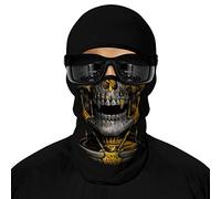 ShopINess Skull Balaclava 3D UPF 40+ Microfibre Ski Mask for Motorcycle Cycling Snowboard | Breathable Face Mask for Halloween Fancy Dress Outdoor Sports (Gold)