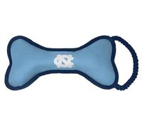 ShopInstaPets Officially Licensed NCAA Bone Shaped Dog Toy with Squeaker & Rope - Durable & Fun for Dogs (UNC Tar Heels)