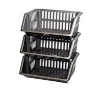 shopior 3 Tier Stacking Baskets Storage Veg Rack | Durable Plastic Storage Basket | Multi-Purpose,Uses Ideal for Kitchen, Workshop, Office, Use Stacking Basket (Set of 3 - Silver, 35cm)