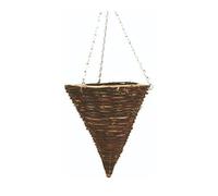 shopior 37cm, 14Inch Wicker Basket Planter - Natural Rattan Willow Hanging Pots with Polythene Liner & Sturdy Metal Chain - Large Decorative Cone Shaped Planters for Indoor & Outdoor (Pack 1)
