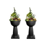 shopior 40cm Pedestal Planter Pot - Large Free-Standing Flower Bowl Jardiniere | Venetian Outdoor & Indoor Garden Planter | Weatherproof Decorative Flower Pot for Patio, Balcony, Lawn (Black, Pack 2)