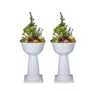 shopior 40cm Pedestal Planter Pot - Large Free-Standing Flower Bowl Jardiniere | Venetian Outdoor & Indoor Garden Planter | Weatherproof Decorative Flower Pot for Patio, Balcony, Lawn (White, Pack 2)
