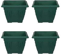 shopior Antique Durable Square Planters Indoor & Outdoor Spaces| 30cm Plastic Garden Venetian Style Flowers, Herbs, Barrel - Over Fence and Decorative Plant Pots - Patio or Home Decor (4, Green)