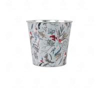 shopior Christmas Robin Metal Planter Collection - Tin Pail Bucket, Bowl & Trough | Decorative Winter Plant Pot for Indoor & Outdoor Xmas Decor Gift | White Blue Theme | Tin Pail 16cm White-Pack 1