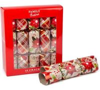 shopior Family Christmas Party Crackers for Loved Ones | Family Crackers with Novelty Gifts | Pack of 10 Luxury Christmas Festive Crackers | Xmas Gift (Family Cracker - Tartan & Poinsettia)