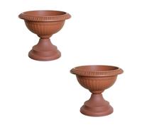 shopior Flower and Herb Plastic Urn Pots | Hourglass Shape - Indoor Outdoor Decor | Wall Planters | Plant Pots for Succulents and more | Urn Flower Pots for Garden, Balcony - 42cm (2, Terracotta)