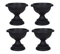 shopior Flower and Herb Plastic Urn Pots | Hourglass Shape - Indoor Outdoor Decor | Wall Planters | Plant Pots for Succulents and more | Urn Flower Pots for Garden, Balcony - 42cm (4, Black)