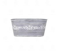shopior Leafy Vine Tin Trough 24cm - Zinc Oval Galvanised Metal Planter with Embossed Leaf Design | Rustic Grey Decorative Indoor Outdoor Plant Pot for Herbs & Flowers | Garden, Window (Pack 1)