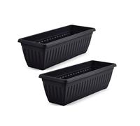 shopior Rectangle Plastic Outdoor Planters | Window Flower Box | Long Plastic Planter Box | Plastic Window Planters | Large 90 cm Planting Trough for Windows | Durable Plastic Flower Box (2, Black)