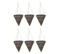 shopior Wicker Basket Planters - Natural Rattan Willow Hanging Flower Pots with Polythene Liner & Metal Chain - Large Decorative Cone Shaped Hanging Planters for Indoor & Outdoor - 30cm,12" (Pack 6)