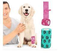 Shopipistic Cohesive Self Adhesive Crepe Bandage Wrap for Dogs Paws, Water Resistant Bandage Roll for Dressing Wounds, Soreness for Pets, Dog Shoe Bandage Tape- Multi Design 5 cm x 10 cm, Set of 1