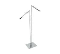 Shoplines Supplies Chrome Clothes Rail Display Stand - 2 Sloping Arms with 10 Ball-Stops Each - Adjustable Height Garment Rack for Retail, Boutiques & Exhibitions - Flat-Pack Assembly