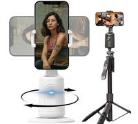 Shoplyhube Smart AI Facial Recognition Phone Tripod 360, Auto Face Tracking Tripods, 360° Rotation with Stand, No App, Flippable and Adjustable Angle for Vlogging, Selfies (White,with Tripod)