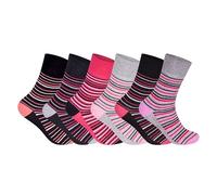 ShopMCR 6 Pairs Women’s Comfortable Diabetic Socks - Non-Elastic Cotton Loose Top Socks for Swollen Feet, Pregnancy, and Circulation Support - UK Size 4-8 (6 Pairs, Stripes)