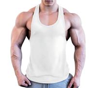 ShopMCR Men's 100% Cotton Singlet Sleeveless Vests Bodybuilding Training Gym Tank Tops Basic Plain Colour Casual Undershirt (XXL, White)
