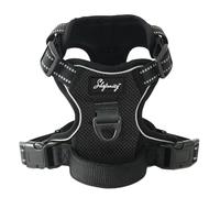 ShopMiey Dog Harness No Pull Pet Harness with 2 Leash Clips, Adjustable Soft Padded Pet Vest, Reflective No-Choke with Easy Control Handle for Training or Walking (Obsidian Black, Small)