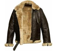 ShopMino Mens Raf Aviator Leather Jacket Real Shearling Genuine Sheepskin B3 Bomber Flight Flying Winter Coat (UK, Alpha, M, Regular, Regular, Medium, Brown)