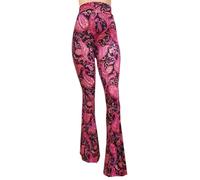 ShopMyTrend SMT Women's High Waist Wide Leg Long Palazzo Bell Bottom Yoga Pants, Fuchsia Paisley in Black, Large