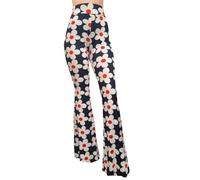 ShopMyTrend SMT Women's High Waist Wide Leg Long Palazzo Bell Bottom Yoga Pants, Hippie Flower Blackred, Large