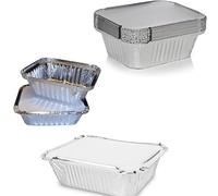 SHOPNPACKS Pack of 100 Premium Aluminum Foil Containers with Lids - Durable, Leak-Proof, and Oven Safe | Perfect for Takeout, Meal Prep, Catering, and Storage, No2 -(141 x 116 x 42mm)