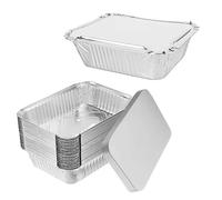 SHOPNPACKS Pack of 50 Premium Aluminum Foil Containers with Lids - Durable, Leak-Proof, and Oven Safe | Perfect for Takeout, Meal Prep, Catering, and Storage, No1 -(122 x 100 x 33mm)