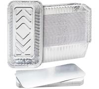 SHOPNPACKS Pack of 50 Premium Aluminum Foil Containers with Lids - Durable, Leak-Proof, and Oven Safe | Perfect for Takeout, Meal Prep, Catering, and Storage, No6a -(197 x 105 x 49mm)