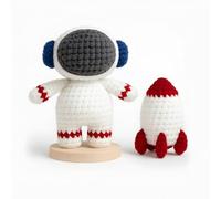 SHOPNROCK Crochet Astronaut Rocket Plush AND Handmade Emotional Support Space Toy, Soft Knit Amigurumi Astronaut Plushie Gift for Kids, Teens & Adults, Cute Crochet Rocket Room Decor & Collectible