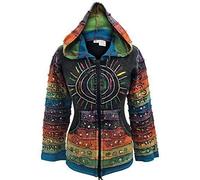 SHOPOHOLIC FASHION Acid Washed Multicolor Patchwork Hoodie, Rainbow Striped Sleeve Hippy Jacket,Boho, M, Black