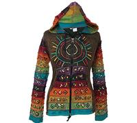 SHOPOHOLIC FASHION Acid Washed Multicolor Patchwork Hoodie, Rainbow Striped Sleeve Hippy Jacket (Green, 3XL)