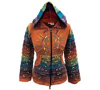 SHOPOHOLIC FASHION Acid Washed Multicolor Patchwork Hoodie, Rainbow Striped Sleeve Hippy Jacket (Orange, L)