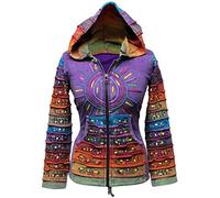 SHOPOHOLIC FASHION Acid Washed Multicolor Patchwork Hoodie, Rainbow Striped Sleeve Hippy Jacket (Purple, 3XL)