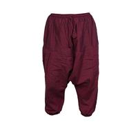 SHOPOHOLIC FASHION Children's Boho Cotton Loose Harem Pants High Rise Drawstring Hippie Drop Crotch Comfy Pants (L,Plain Maroon)