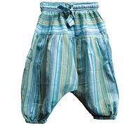 SHOPOHOLIC FASHION Children's Boho Cotton Loose Harem Pants High Rise Drawstring Hippie Striped Drop Crotch Comfy Pants (S,Turquoise)
