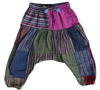 SHOPOHOLIC FASHION Children's Boho Cotton Loose Harem Pants High Rise Drawstring Hippie Striped Drop Crotch Comfy Pants (L,Maroon)