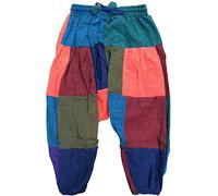 SHOPOHOLIC FASHION Children's Boho Cotton Loose Harem Pants High Rise Drawstring Hippie Striped Drop Crotch Comfy Pants (2XL, Maroon)