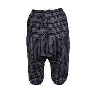SHOPOHOLIC FASHION Children's Boho Cotton Loose Harem Pants High Rise Drawstring Hippie Striped Drop Crotch Comfy Pants (S,Black)