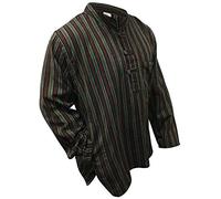 SHOPOHOLIC FASHION Green Mix Dharke Stripes Grandad Shirt Lightweight Comfy Traditional Boho Hippy Shirts, M