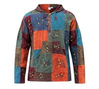 SHOPOHOLIC FASHION Hooded Stonewash Patchwork Blocked Grandad Hippie Shirt