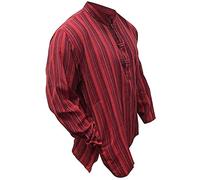 SHOPOHOLIC FASHION Maroon Mix Dharke Stripes Grandad Shirt Lightweight Comfy Traditional Boho Hippy Shirts, L