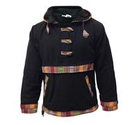SHOPOHOLIC FASHION Men and Women Hippie Cotton Grunge Bordered Pullover Lined Full Fleece Jacket, Black/M