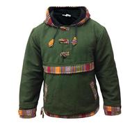 SHOPOHOLIC FASHION Men and Women Hippie Grunge Bordered Pullover Full Fleece Lined Festival Hippie Jacket, Green/M