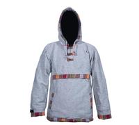 SHOPOHOLIC FASHION Men and Women Hippie Grunge Bordered Pullover Full Fleece Lined Festival Hippie Jacket, Grey/XXL