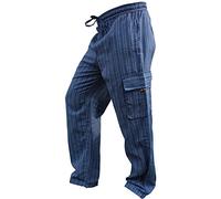 SHOPOHOLIC FASHION Men Hippie Combat Pant Wide Leg Striped Cargo Trouser, Blue, L