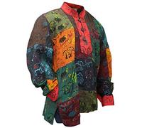 SHOPOHOLIC FASHION Men’s Cotton Patchwork Elephant Print Boho Casual Long Sleeve Grandad Shirt, 2XL, Multi